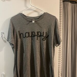 Gray T-Shirt with Black 'Happy' Print